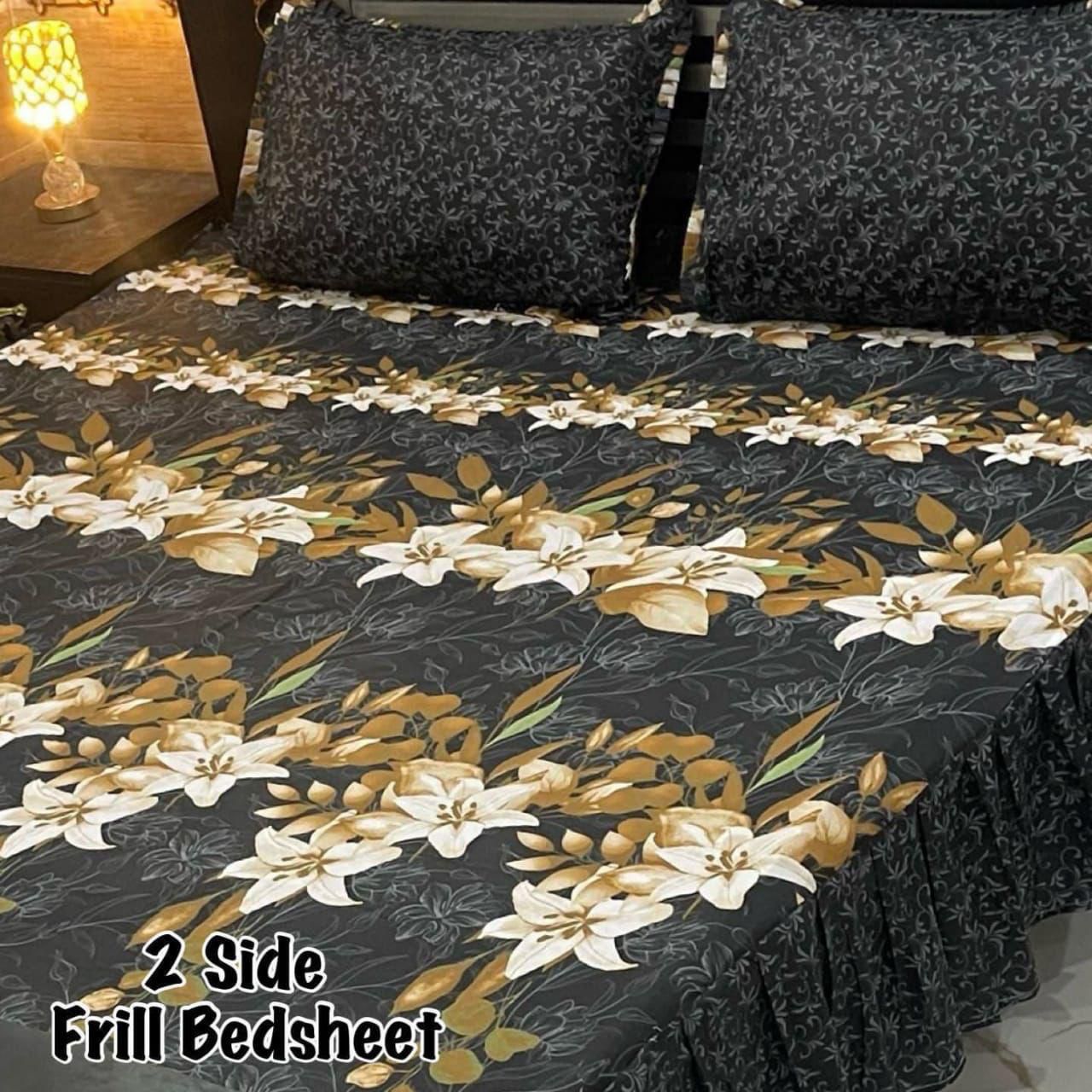 πΈ 3 Pcs Cotton Frill Bedsheet Set β Elegant, Soft & Stylish 036