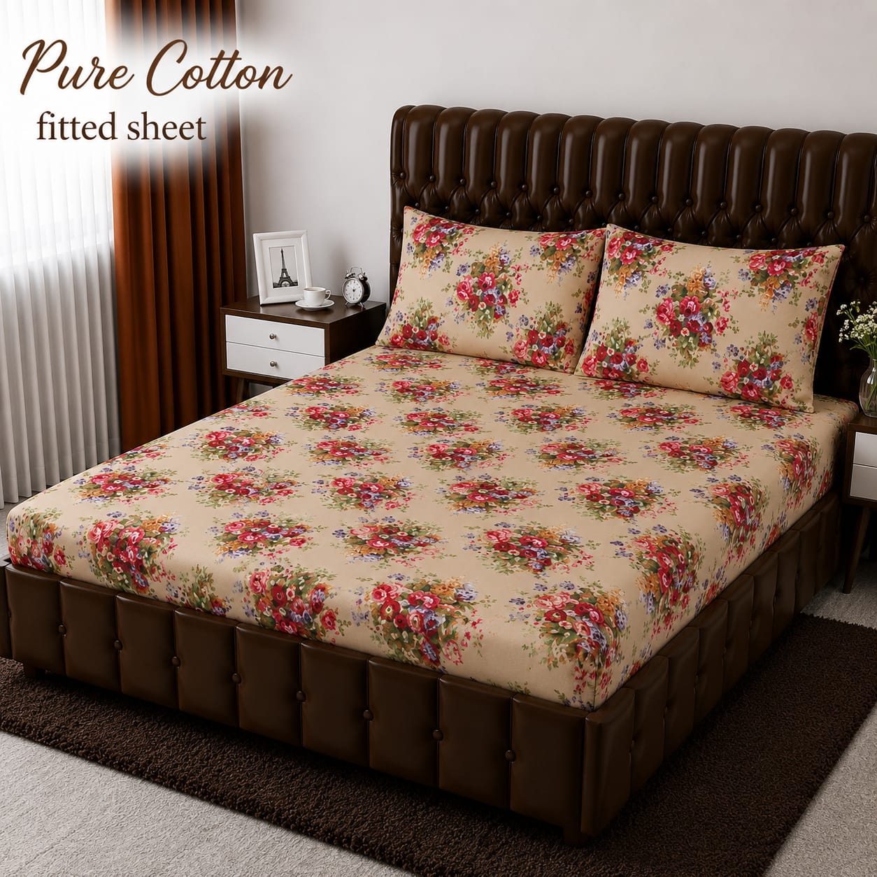 3 Pcs Pure Cotton Fitted Bedsheets 020