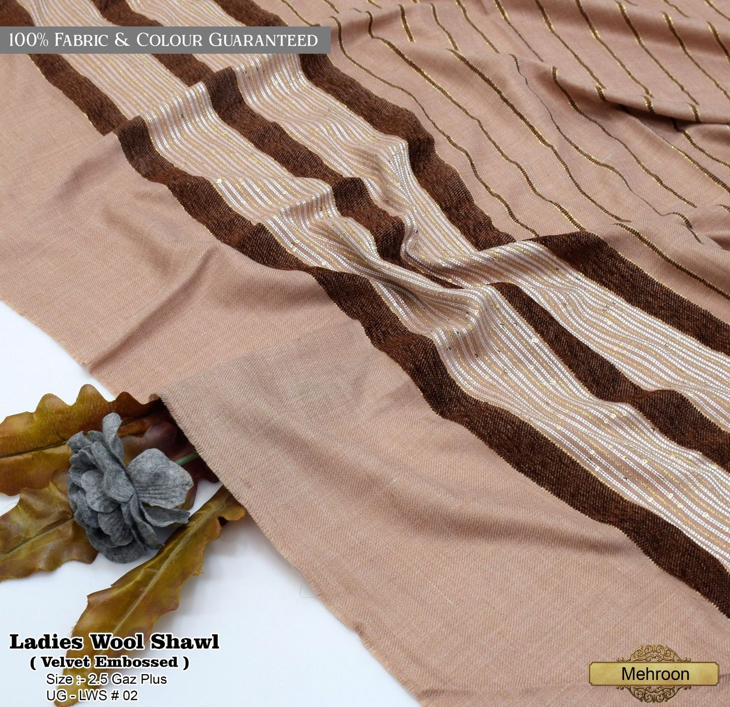 Ladies Wool Shawl with Velvet Border