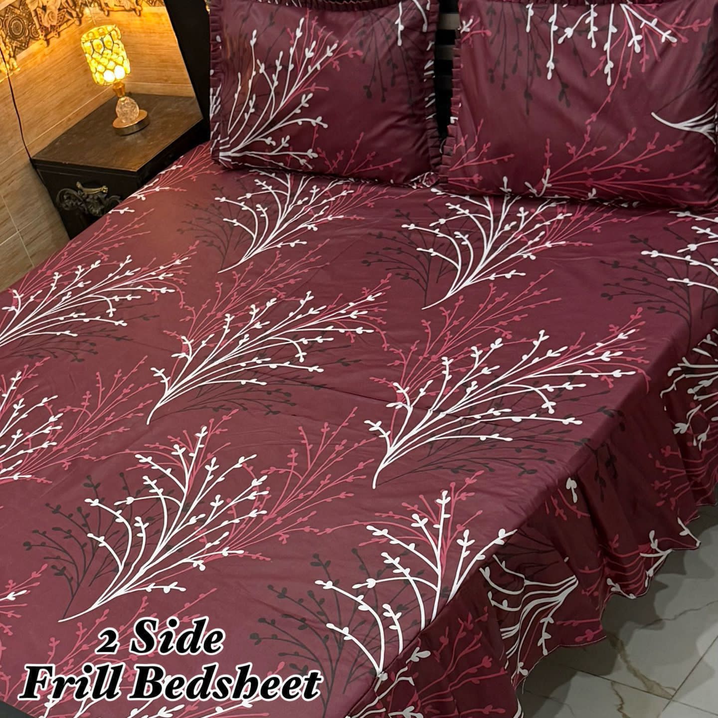 πΈ 3 Pcs Cotton Frill Bedsheet Set β Elegant, Soft & Stylish 052