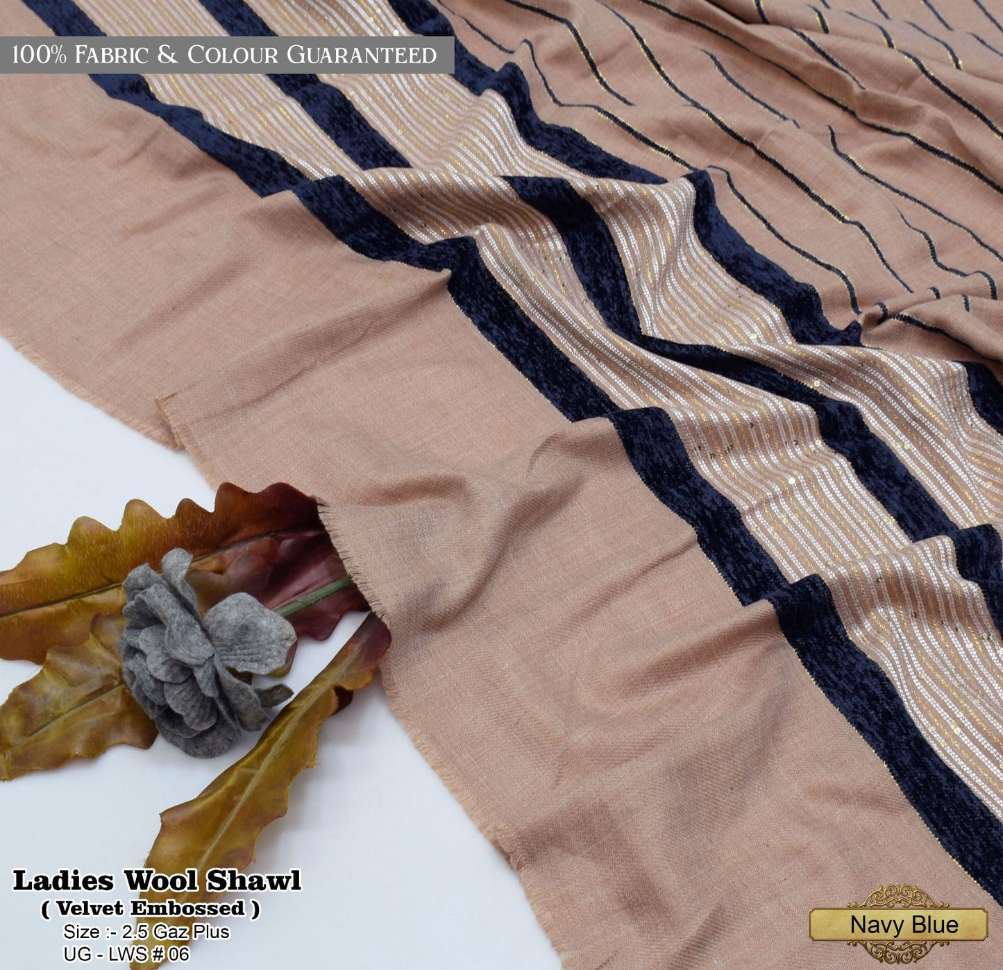 Ladies Wool Shawl with Velvet Border 08