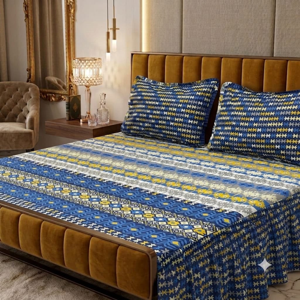 πΈ 3 Pcs Cotton Frill Bedsheet Set β Elegant, Soft & Stylish 02