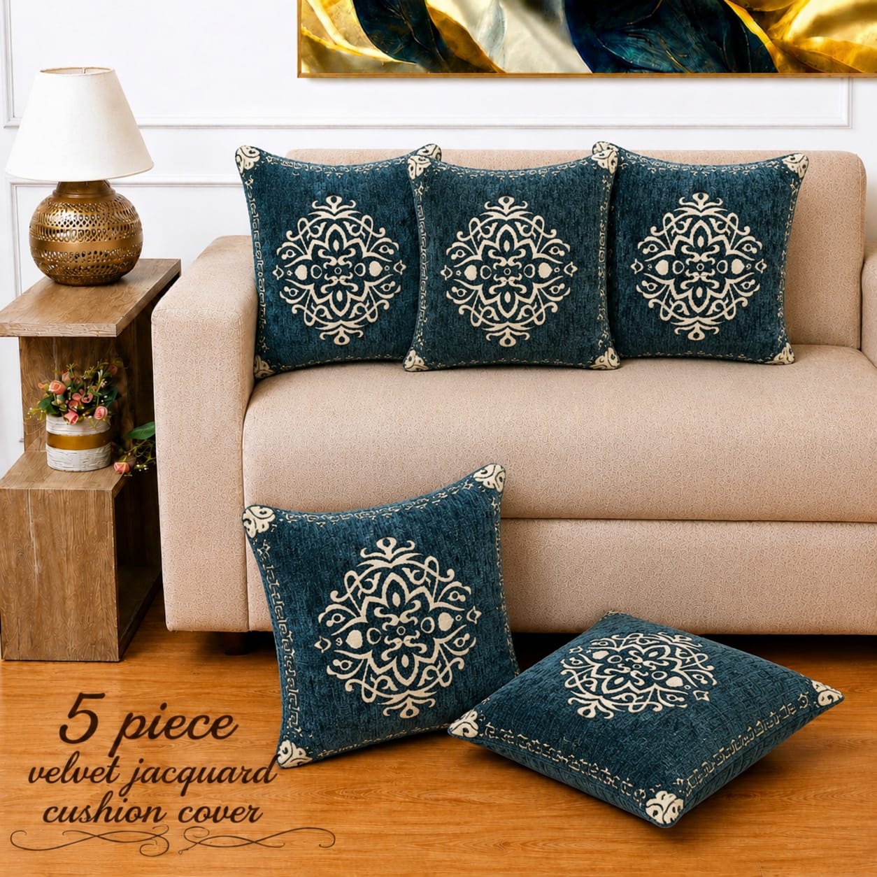 VELVET JACQUARD CUSHION COVERS 5pcs Set 05