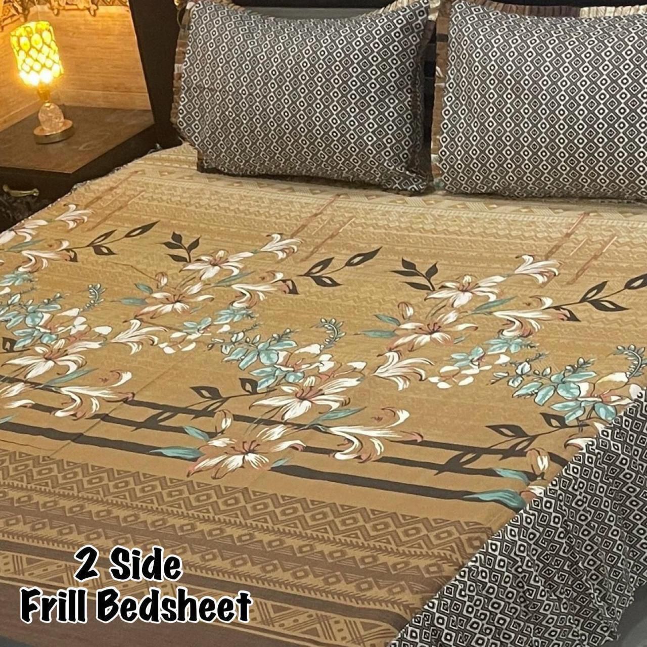 πΈ 3 Pcs Cotton Frill Bedsheet Set β Elegant, Soft & Stylish 041