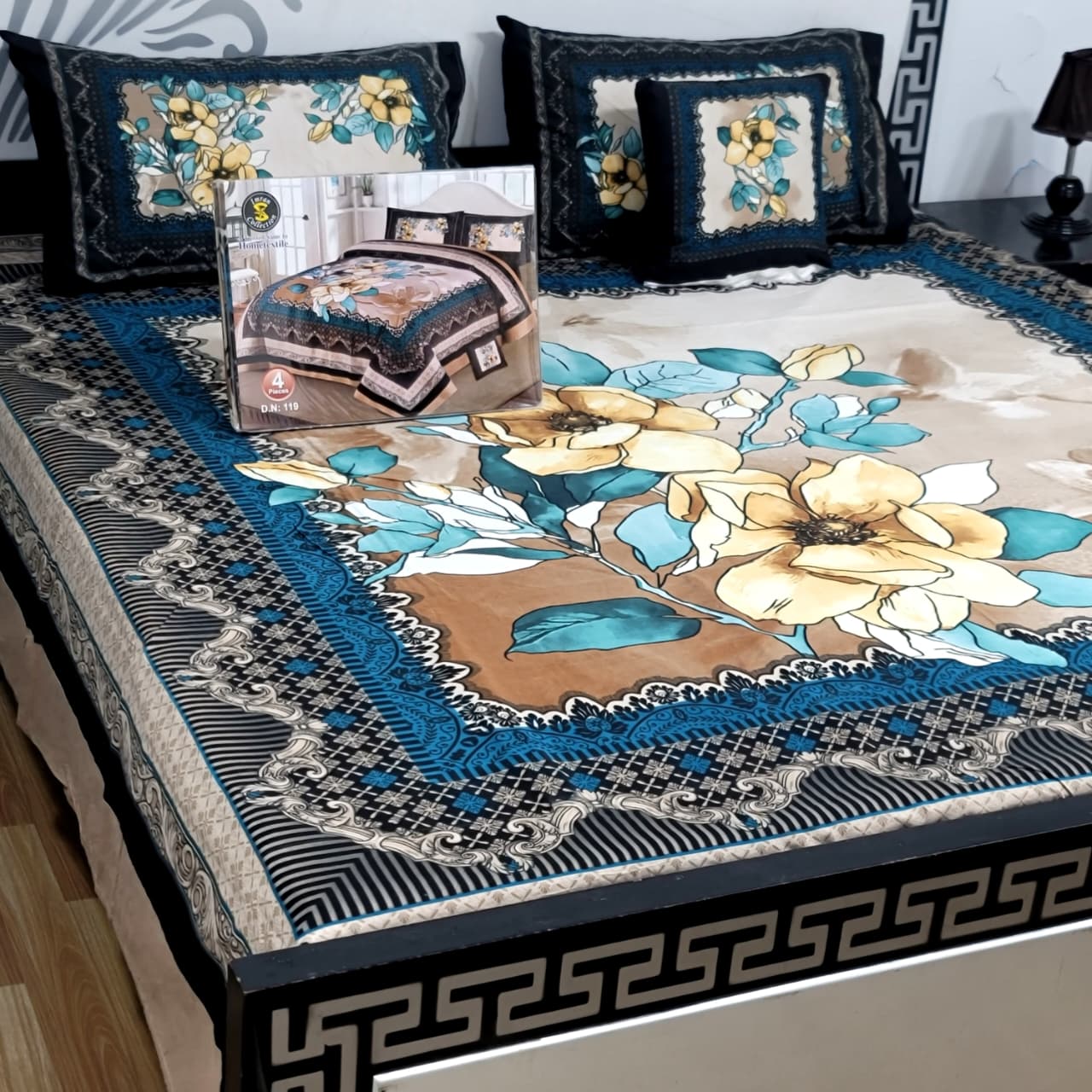 Designer Bed Sheet Set - 4pcs Panel Design 023