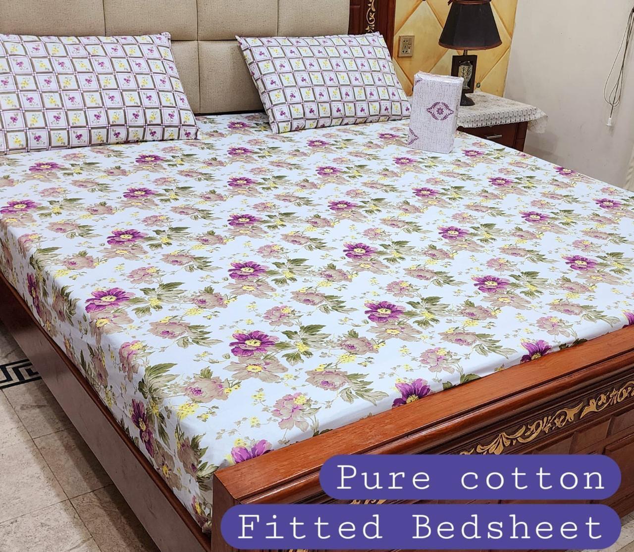 3 Pcs Pure Cotton Fitted Bedsheets 010