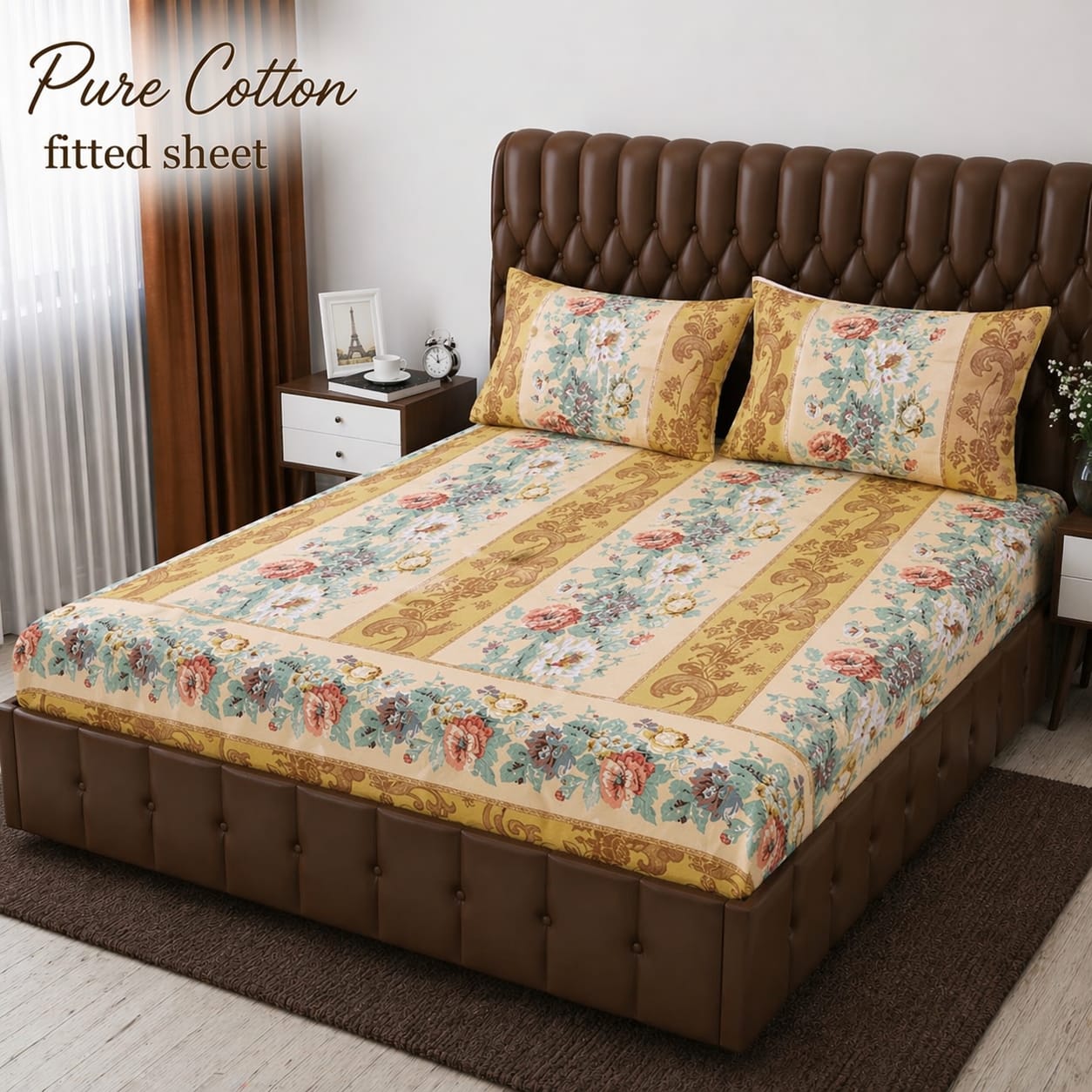 3 Pcs Pure Cotton Fitted Bedsheets 012