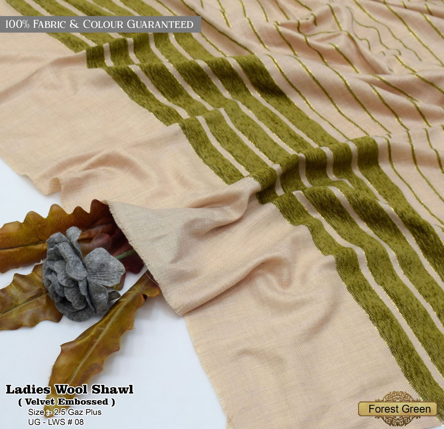 Ladies Wool Shawl with Velvet Border 05