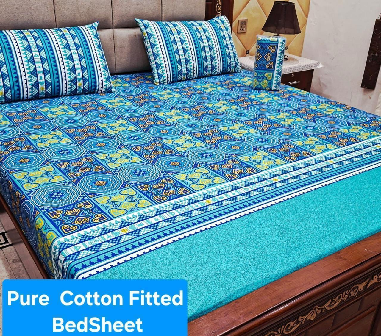Elegant Pure Cotton Fitted Sheets 3 Pcs Set 050