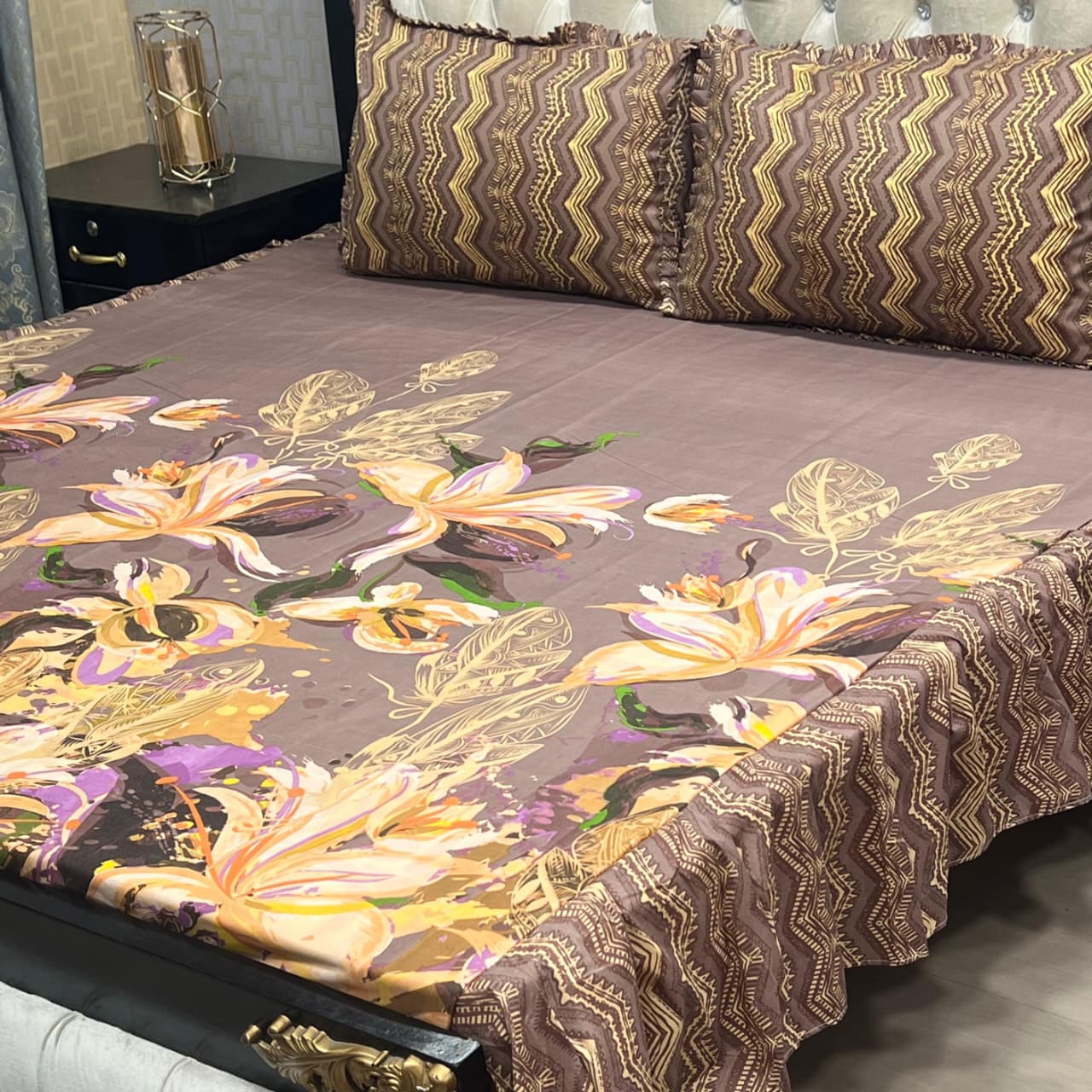 πΈ 3 Pcs Cotton Frill Bedsheet Set β Elegant, Soft & Stylish 014