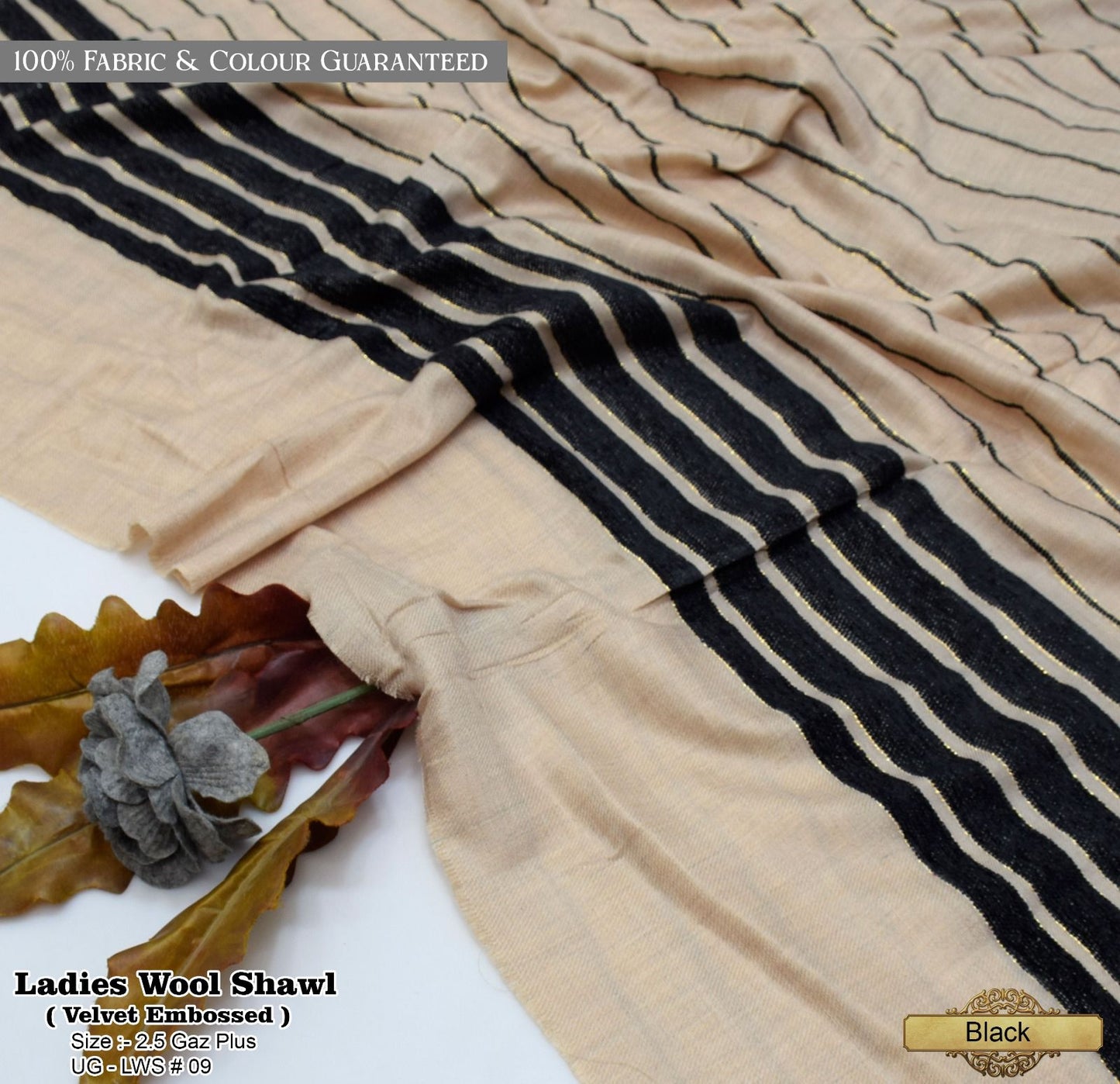 Ladies Wool Shawl with Velvet Border 04