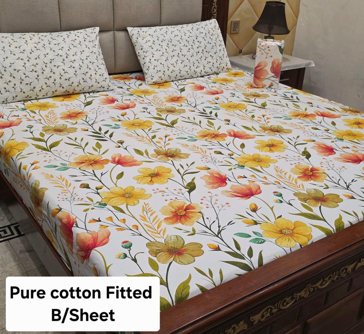 Elegant Pure Cotton Fitted Sheets 3 Pcs Set 038