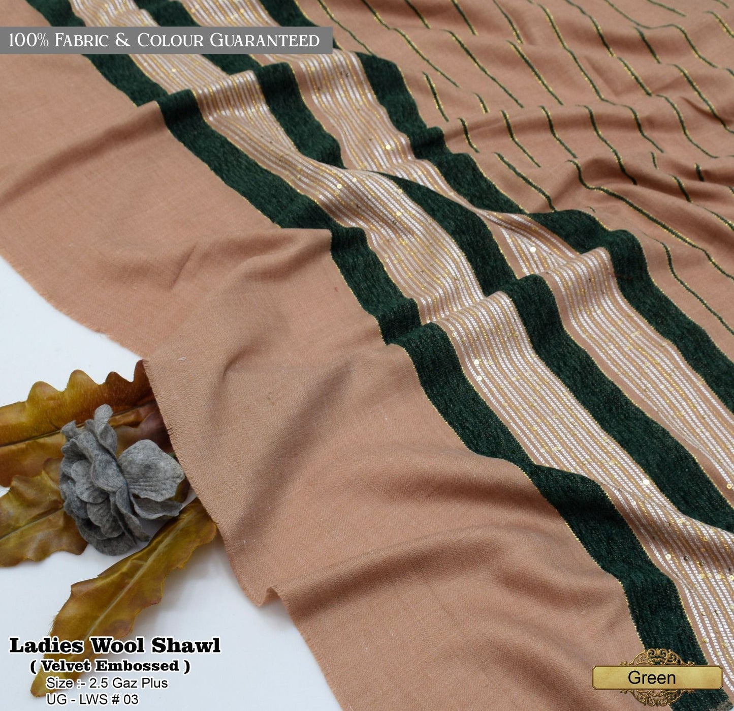 Ladies Wool Shawl with Velvet Border 07