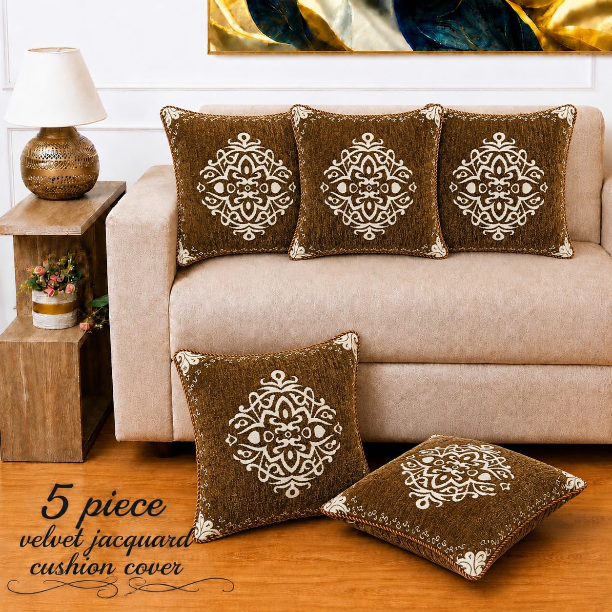 VELVET JACQUARD CUSHION COVERS 5pcs Set 07