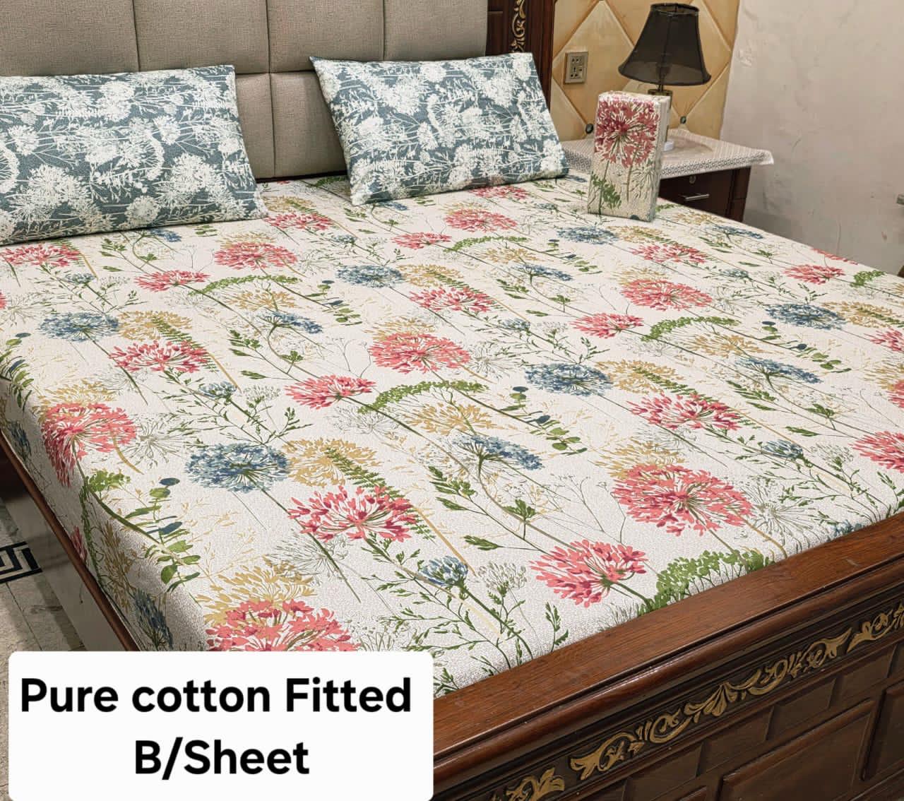 Elegant Pure Cotton Fitted Sheets 3 Pcs Set 043