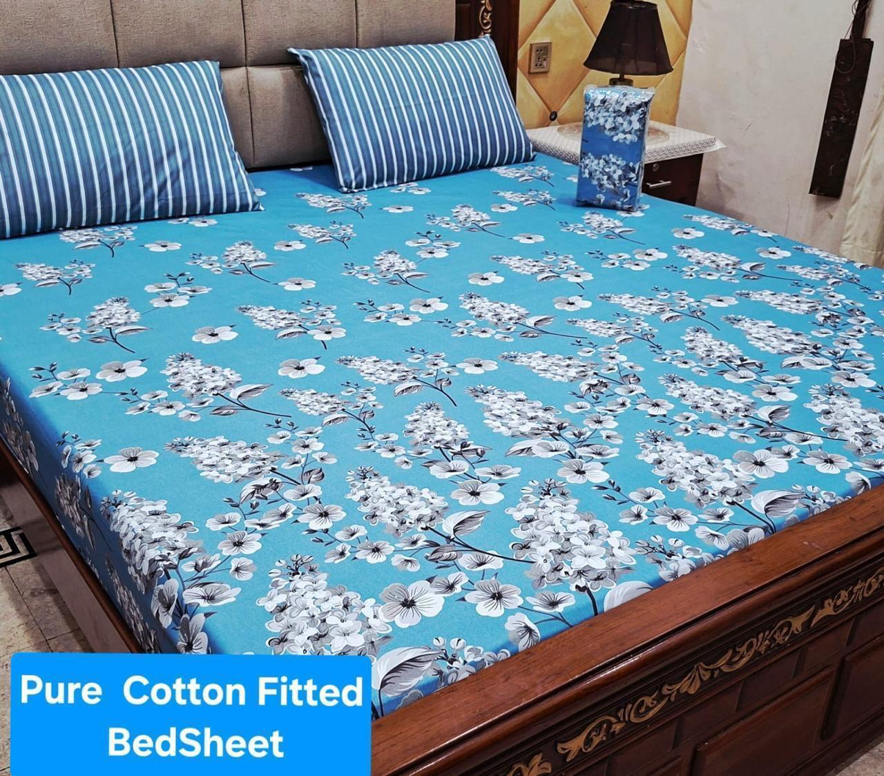 Elegant Pure Cotton Fitted Sheets 3 Pcs Set 058