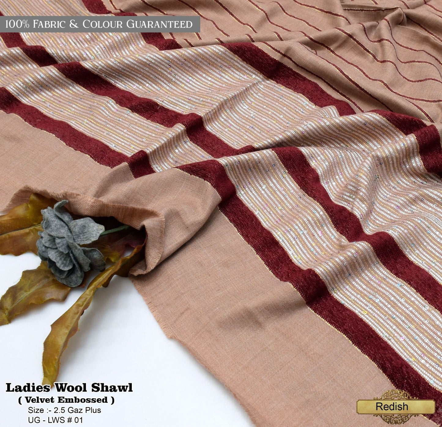 Ladies Wool Shawl with Velvet Border 06