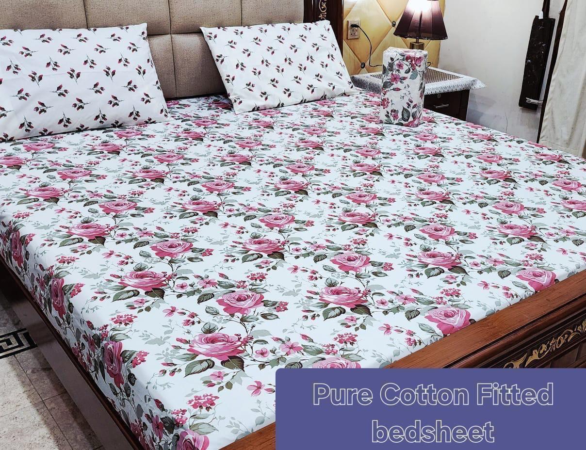 Elegant Pure Cotton Fitted Sheets 3 Pcs Set 053