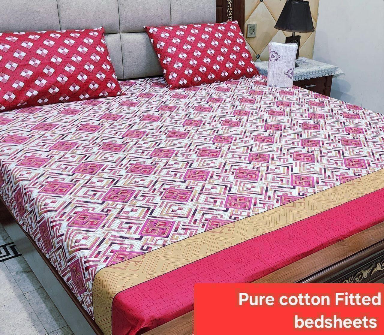 Elegant Pure Cotton Fitted Sheets 3 Pcs Set 046