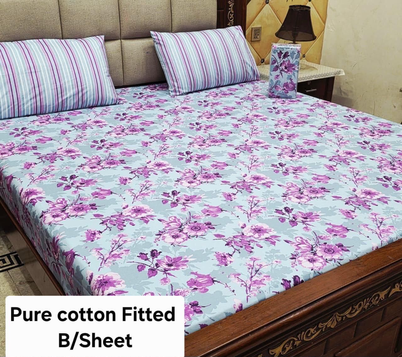 3 Pcs Pure Cotton Fitted Bedsheets 010