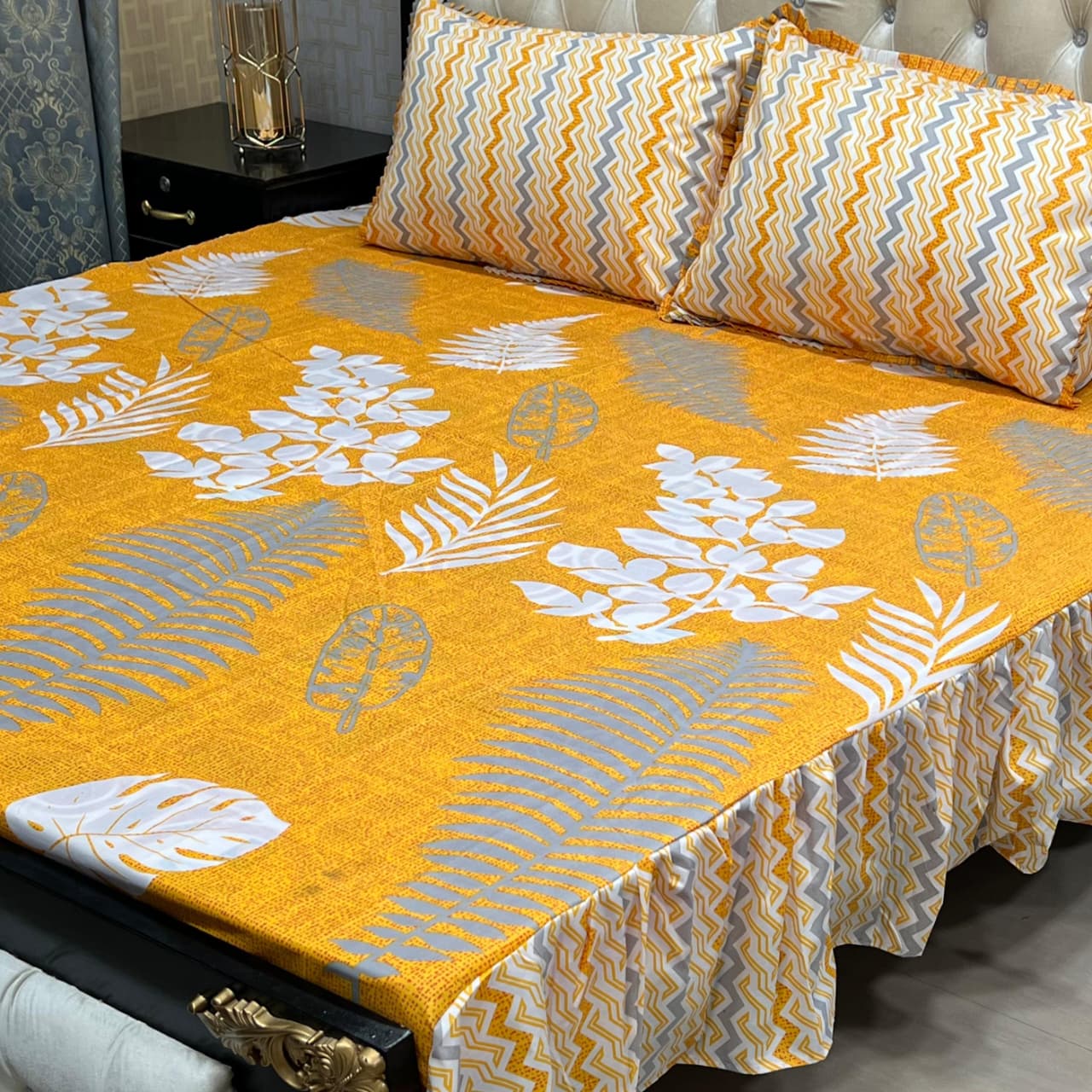 πΈ 3 Pcs Cotton Frill Bedsheet Set β Elegant, Soft & Stylish 09