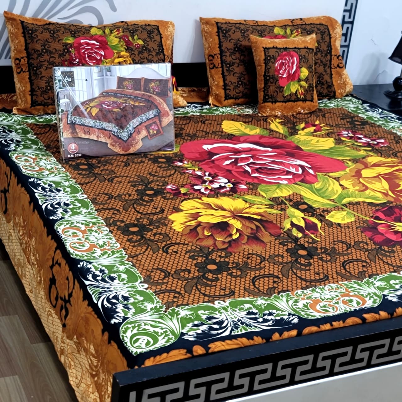 Designer Bed Sheet Set - 4pcs Panel Design 022