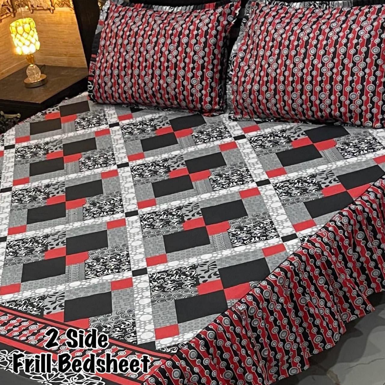 πΈ 3 Pcs Cotton Frill Bedsheet Set β Elegant, Soft & Stylish 048