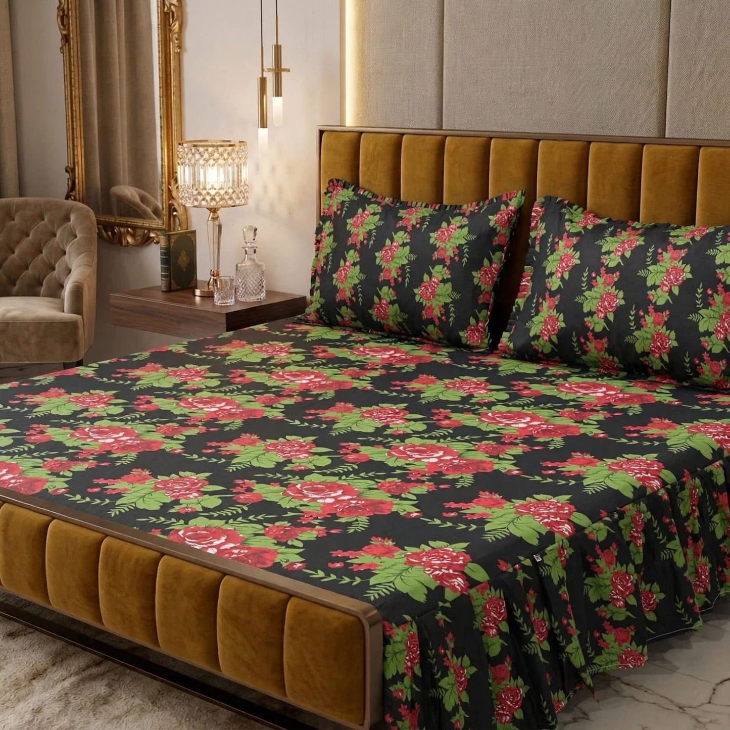 πΈ 3 Pcs Cotton Frill Bedsheet Set β Elegant, Soft & Stylish 05