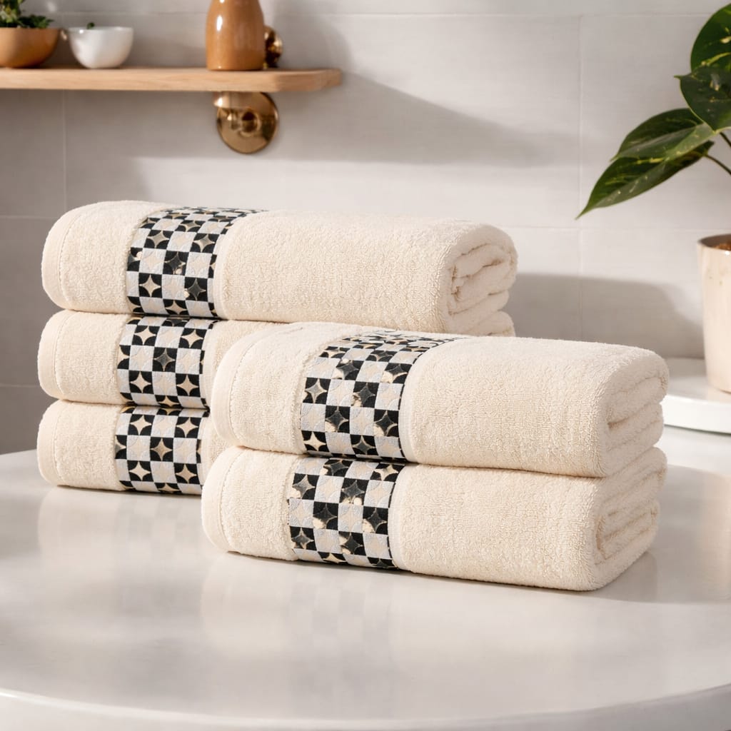 Soft Cotton Bathroom Towel – Ultra Absorbent With Border Design