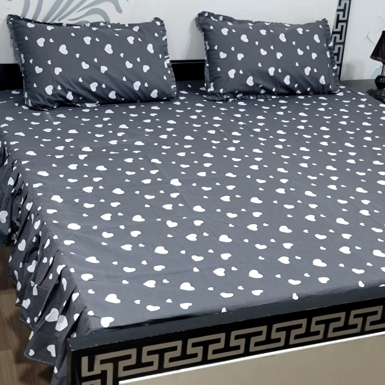 ROYAL Pure Cotton King Size FRILL BED SHEETS 028