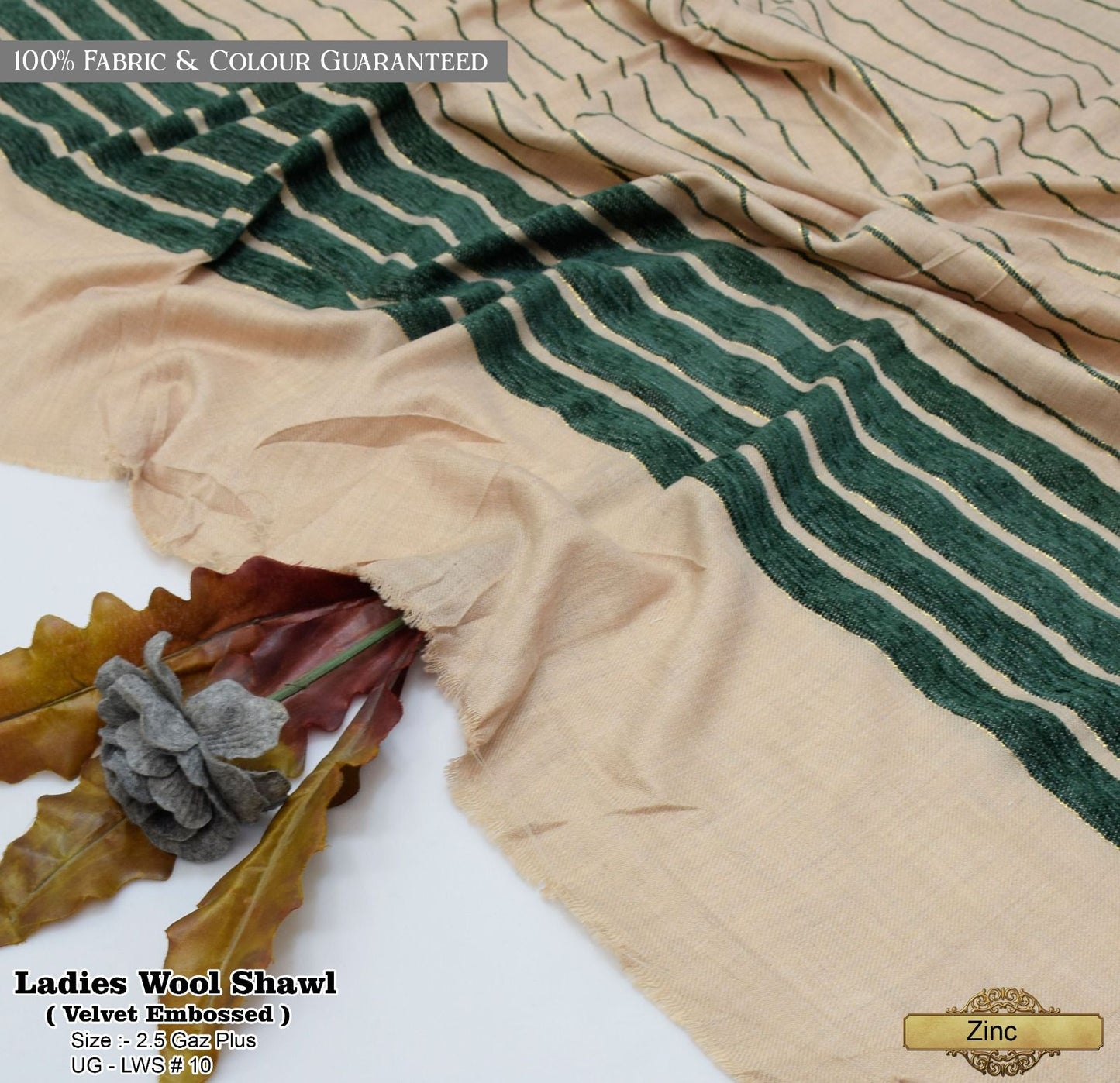 Ladies Wool Shawl with Velvet Border 09