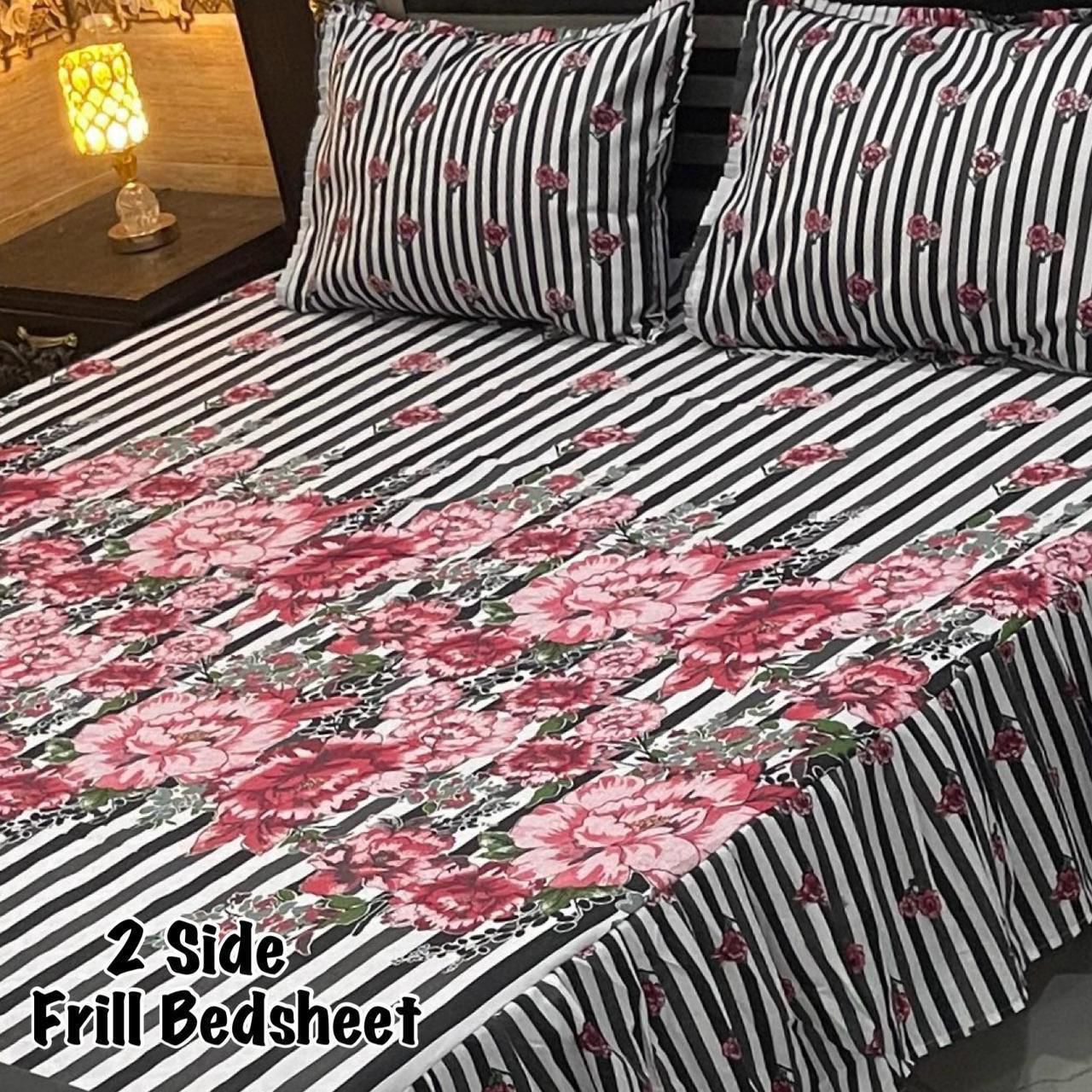 πΈ 3 Pcs Cotton Frill Bedsheet Set β Elegant, Soft & Stylish 072
