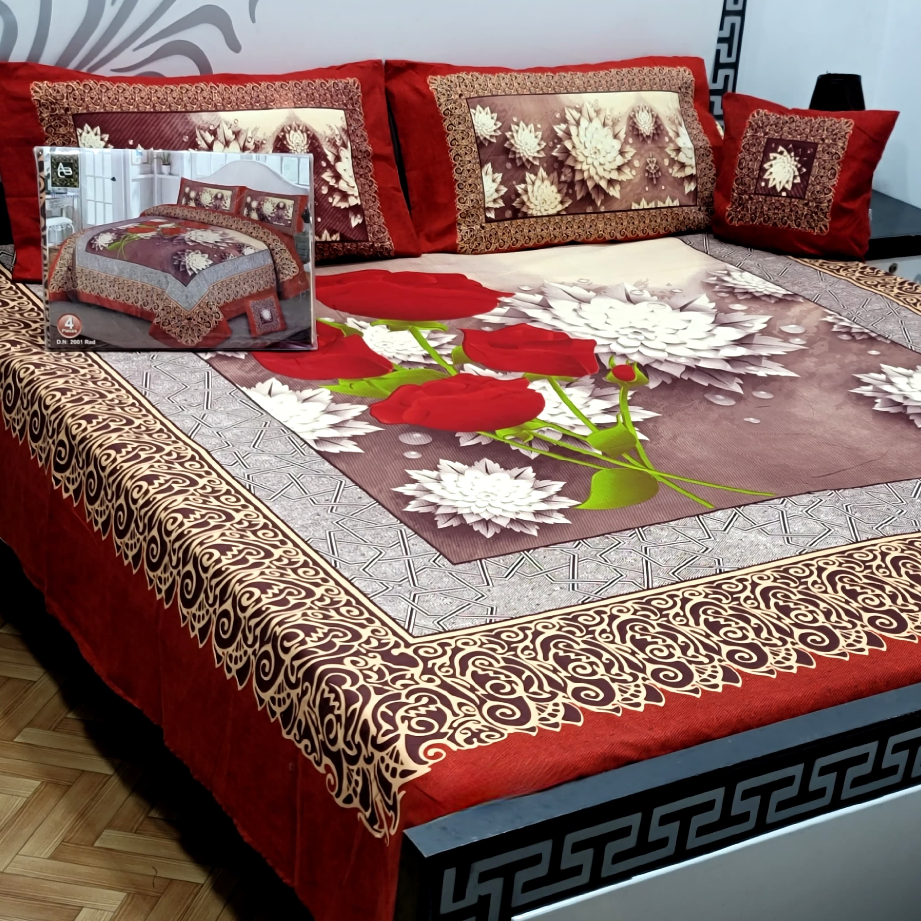 Designer Bed Sheet Set - 4pcs Panel Design 016