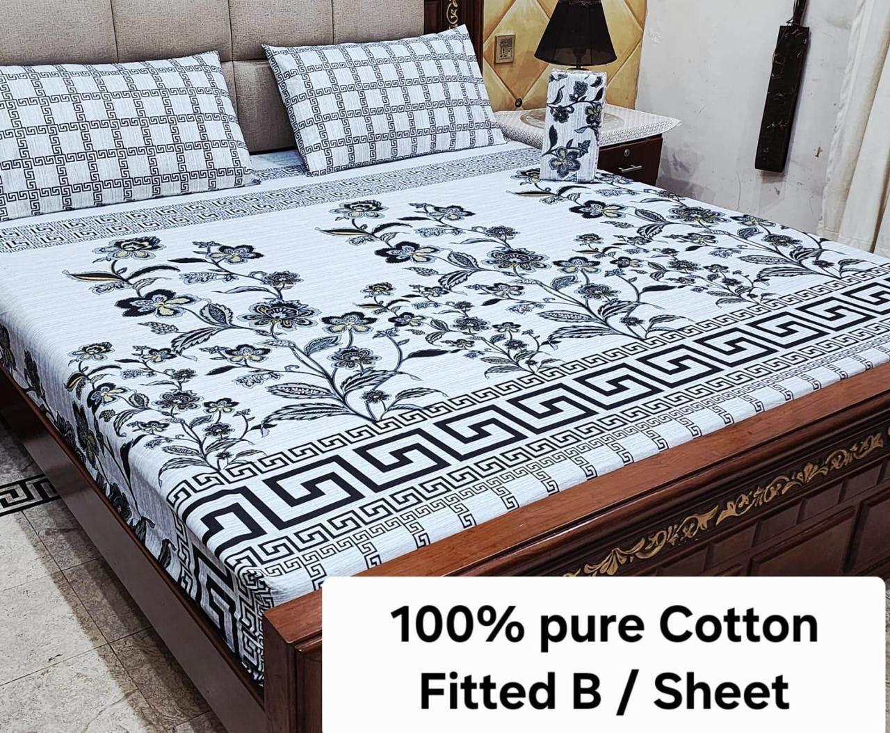 Elegant Pure Cotton Fitted Sheets 3 Pcs Set 078