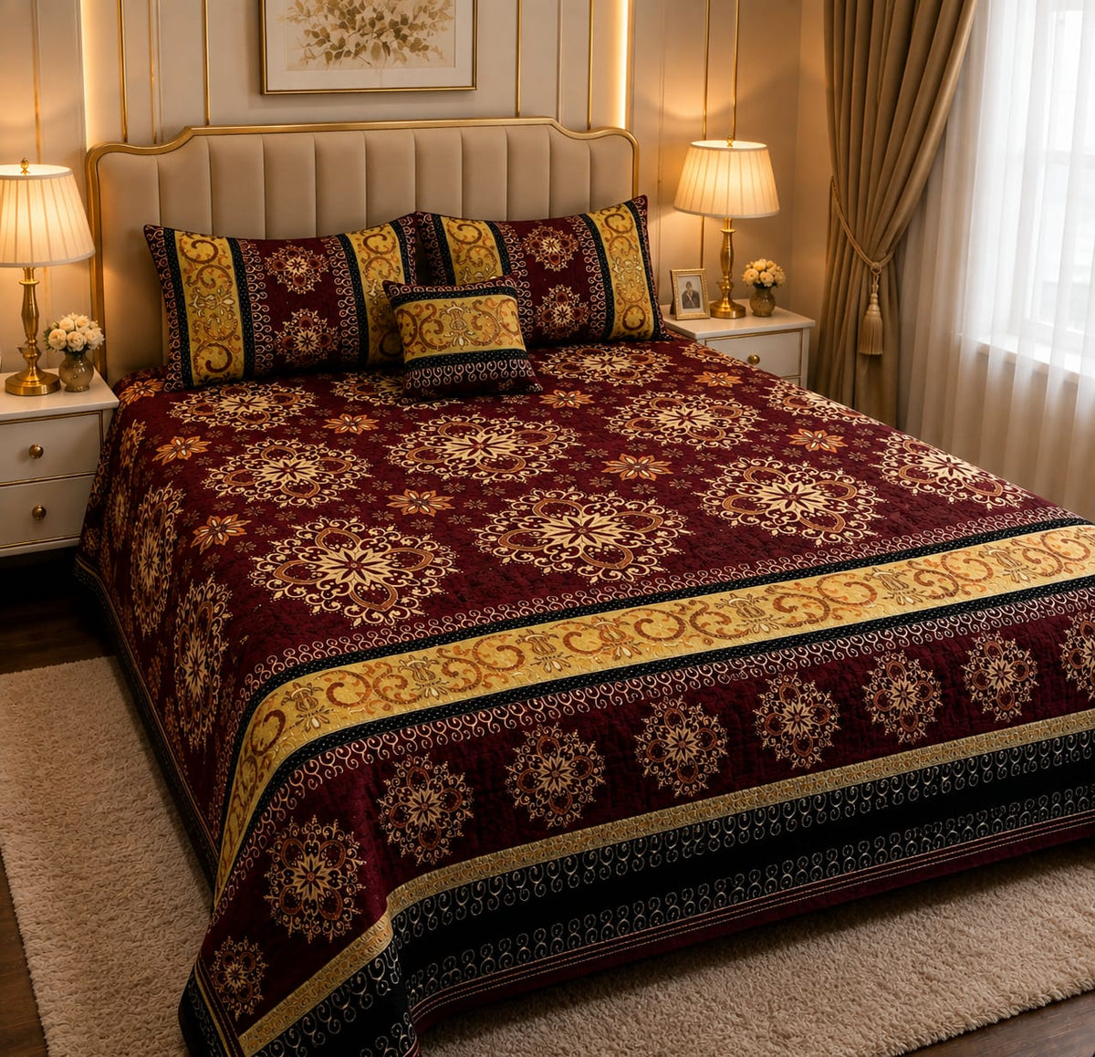 Appish Bridal Velvet Bed Sheet Set - 4pcs - ABB048