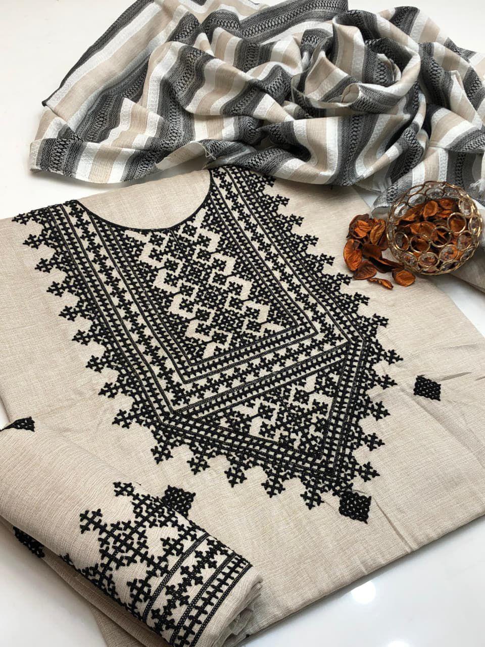 3 Pcs Khaddi Khadar Suit with Jacquard Velvet Shawl