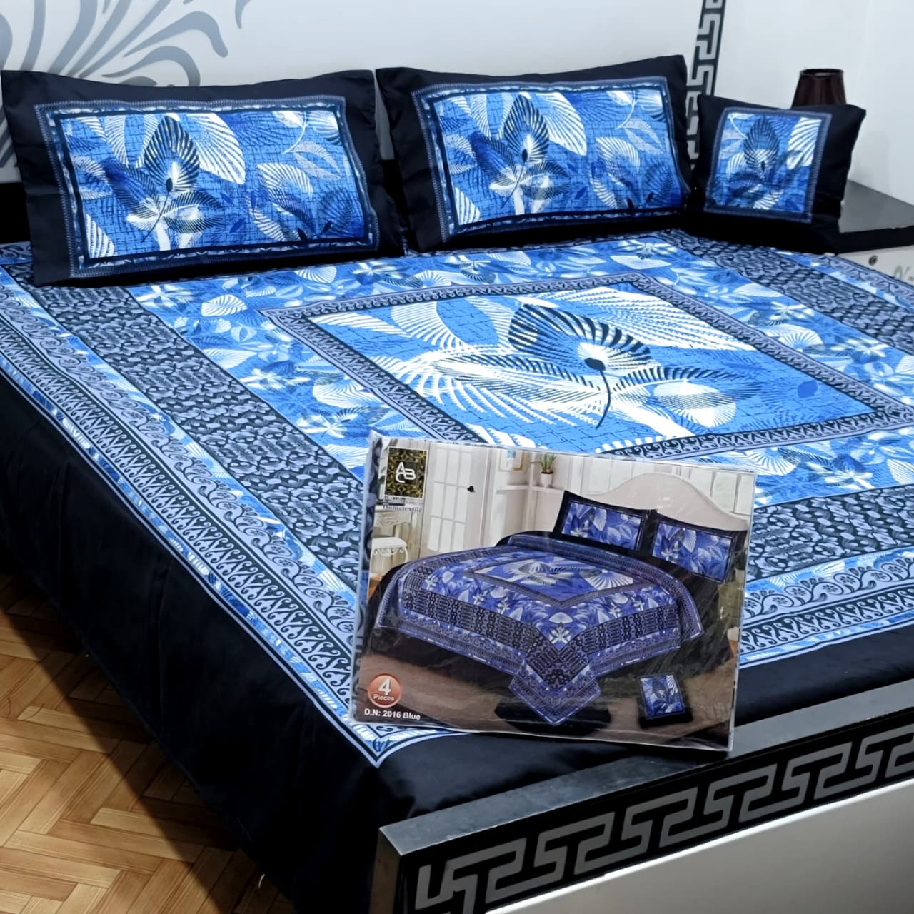 Designer Bed Sheet Set - 4pcs Panel Design 011