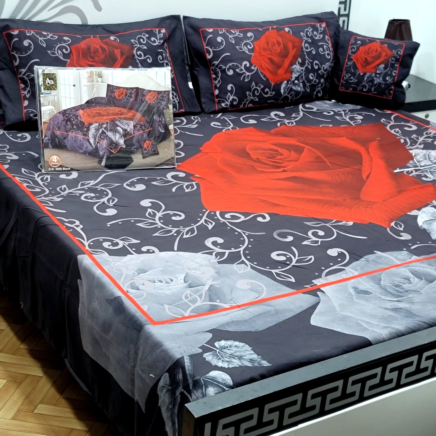 Designer Bed Sheet Set - 4pcs Panel Design 021