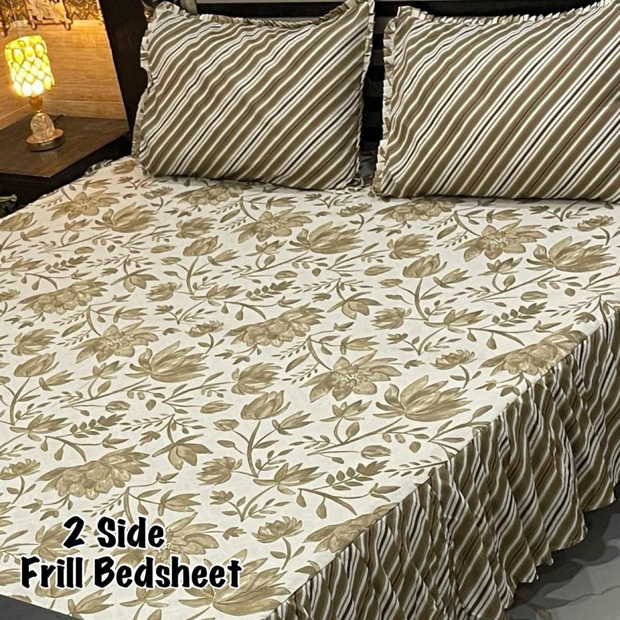 πΈ 3 Pcs Cotton Frill Bedsheet Set β Elegant, Soft & Stylish 075