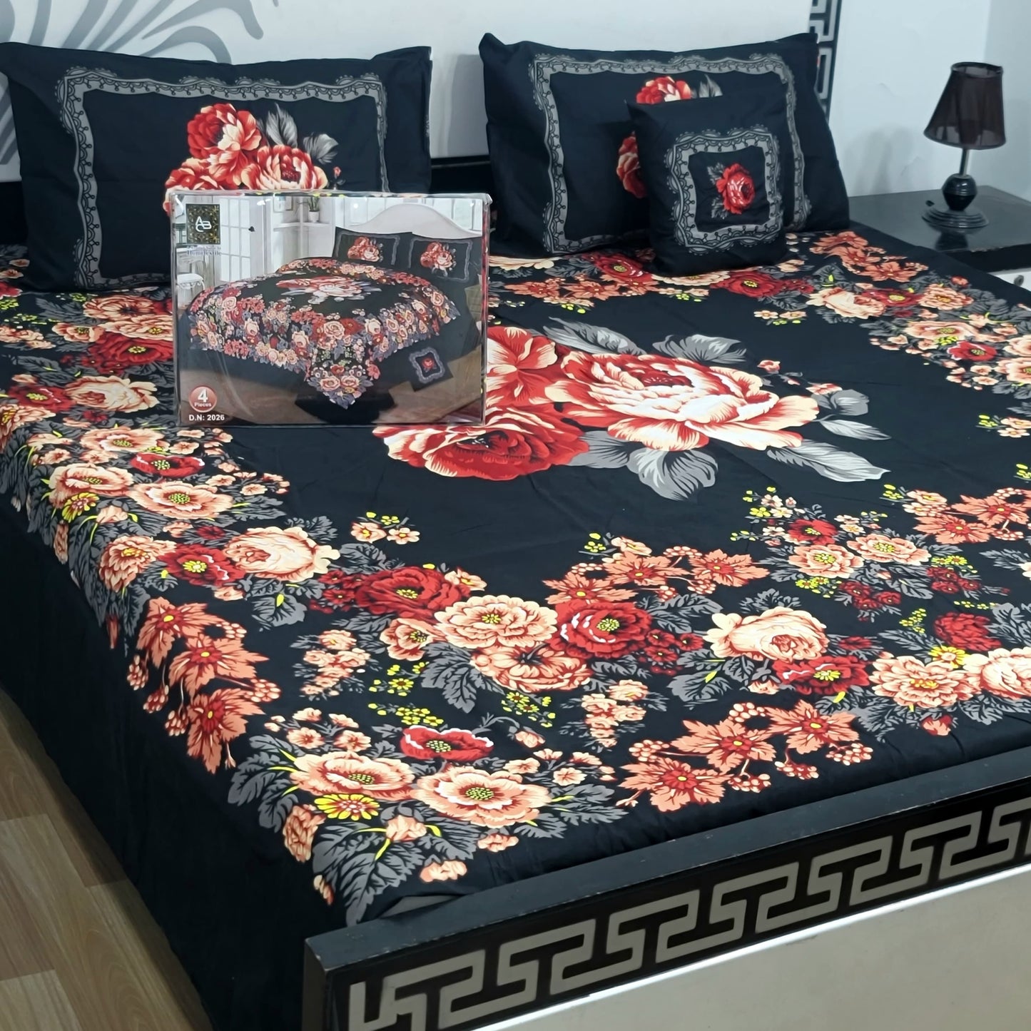 Designer Bed Sheet Set - 4pcs Panel Design 022