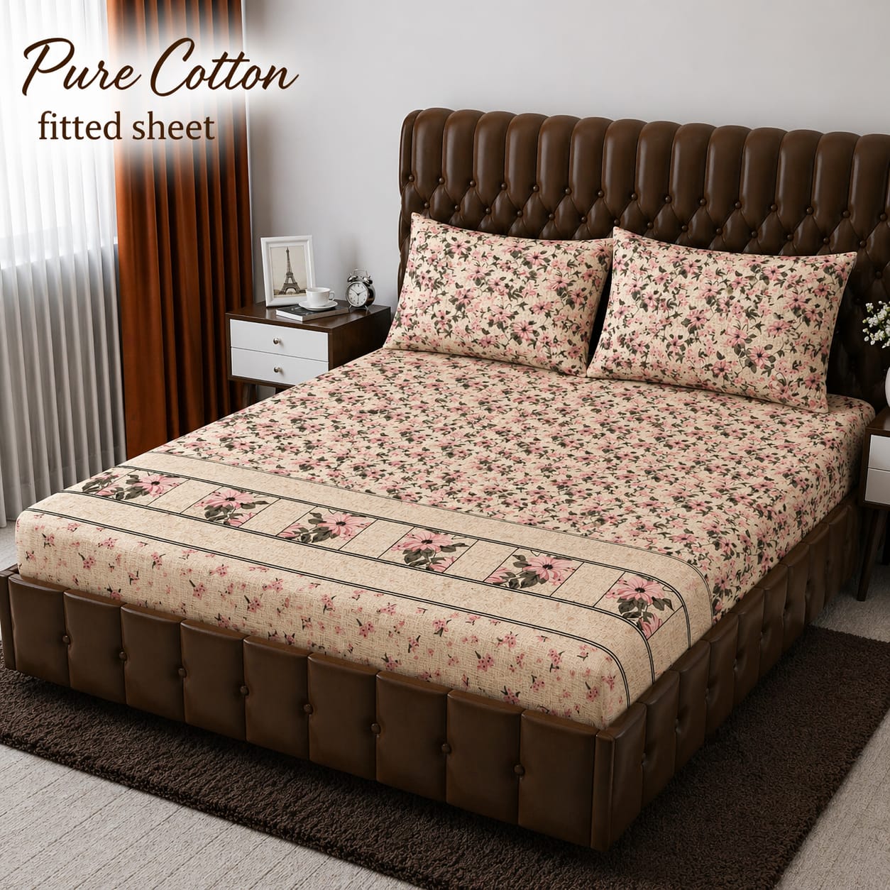 Elegant Pure Cotton Fitted Sheets 3 Pcs Set 035