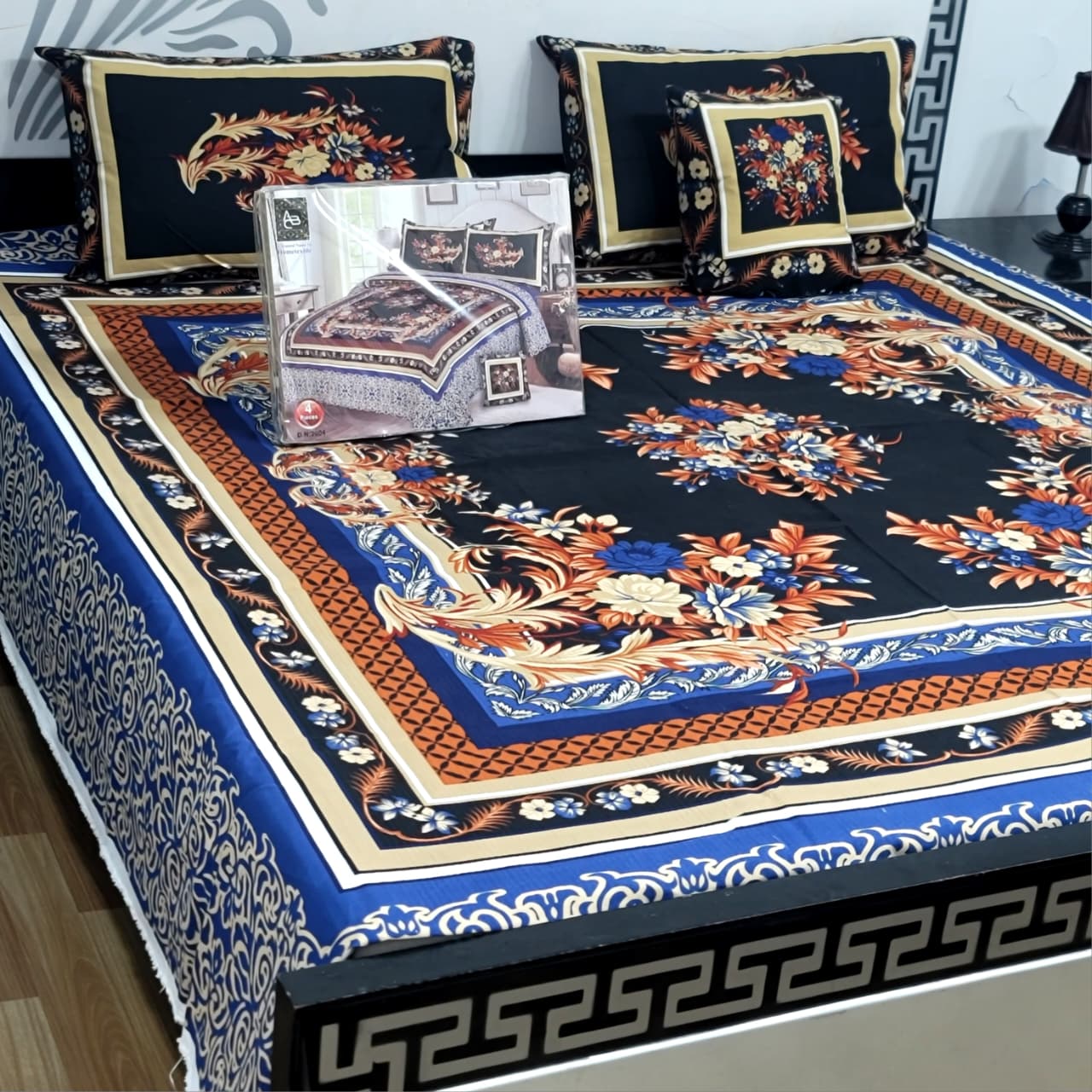 Designer Bed Sheet Set - 4pcs Panel Design 012