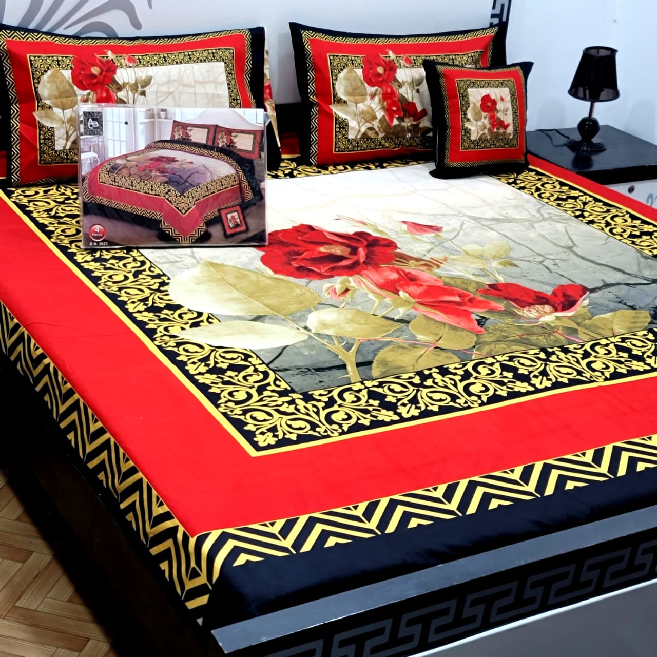 Designer Bed Sheet Set - 4pcs Panel Design 014