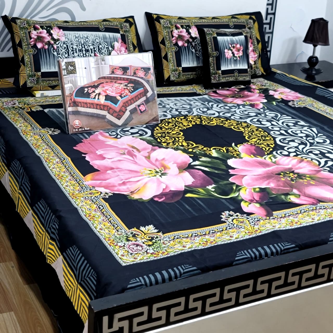 Designer Bed Sheet Set - 4pcs Panel Design 013