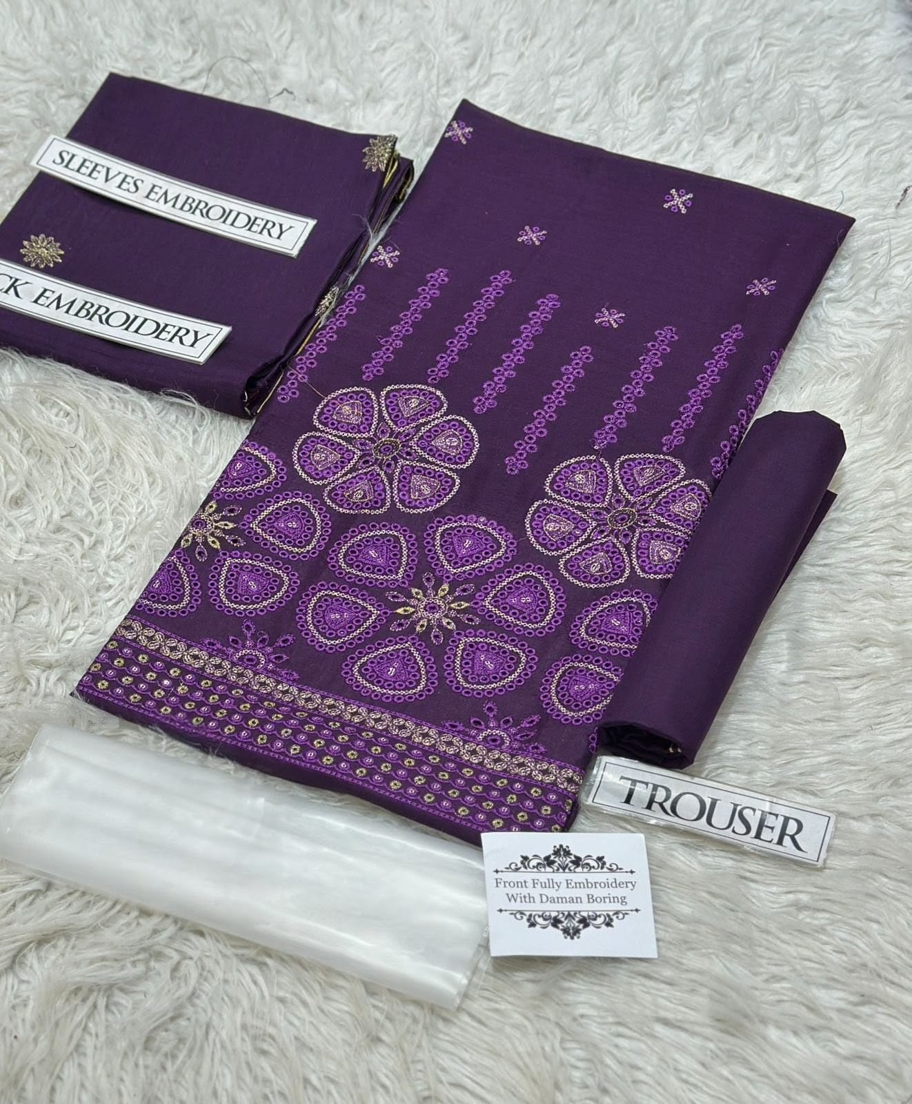 2 Pcs Premium Lawn Suit – Heavy Embroidery with Daman Boring