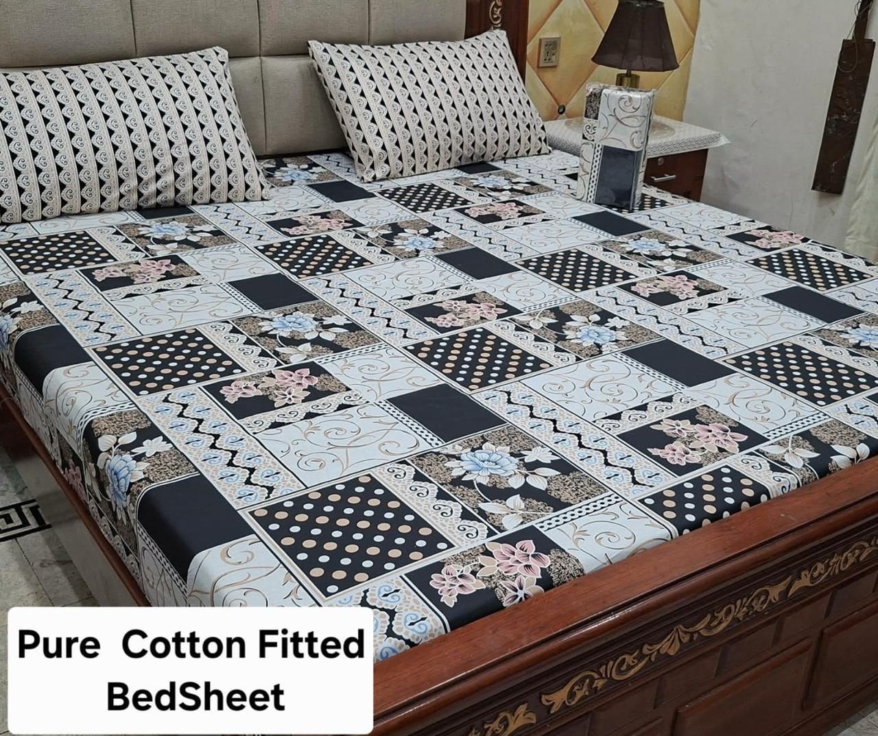 Elegant Pure Cotton Fitted Sheets 3 Pcs Set 053