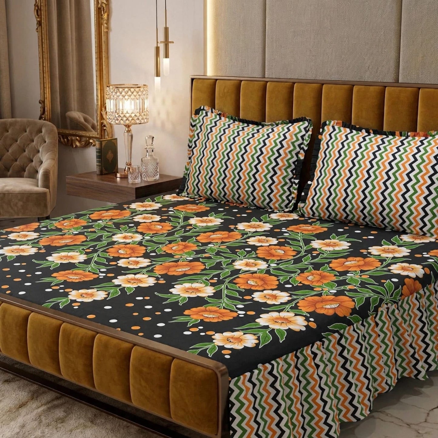 πΈ 3 Pcs Cotton Frill Bedsheet Set β Elegant, Soft & Stylish 022