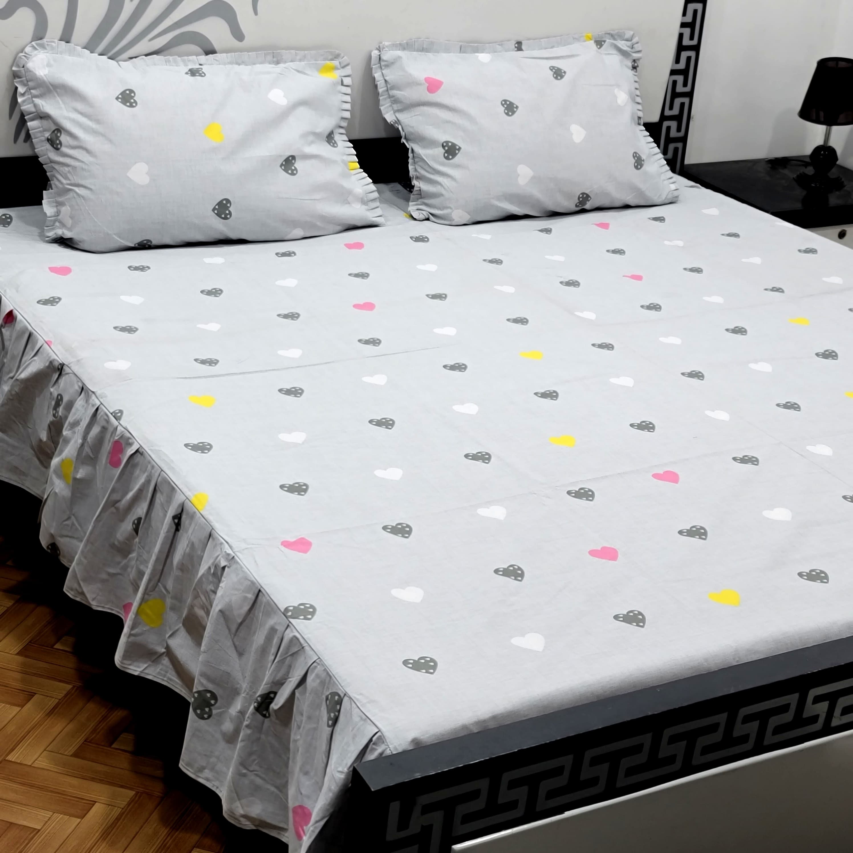 ROYAL Pure Cotton King Size FRILL BED SHEETS 01
