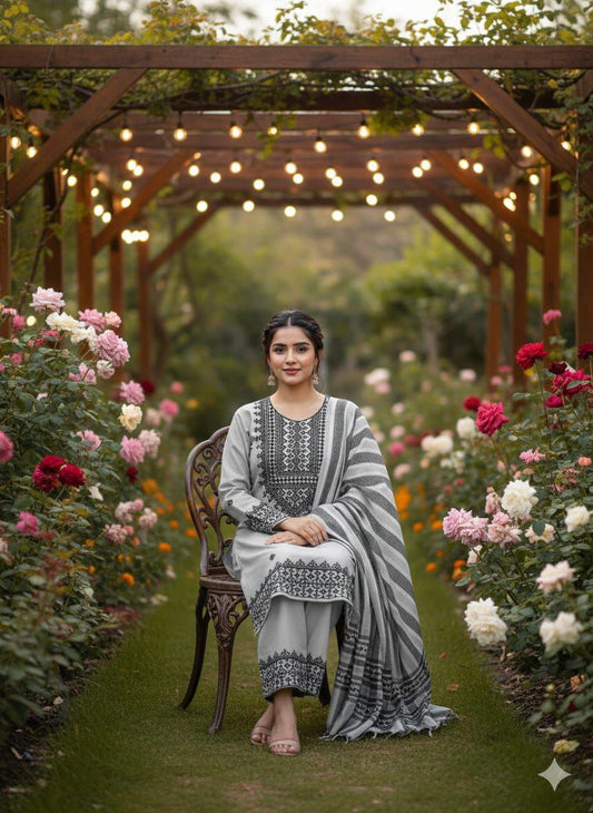 3 Pcs Khaddi Khadar Suit with Jacquard Velvet Shawl