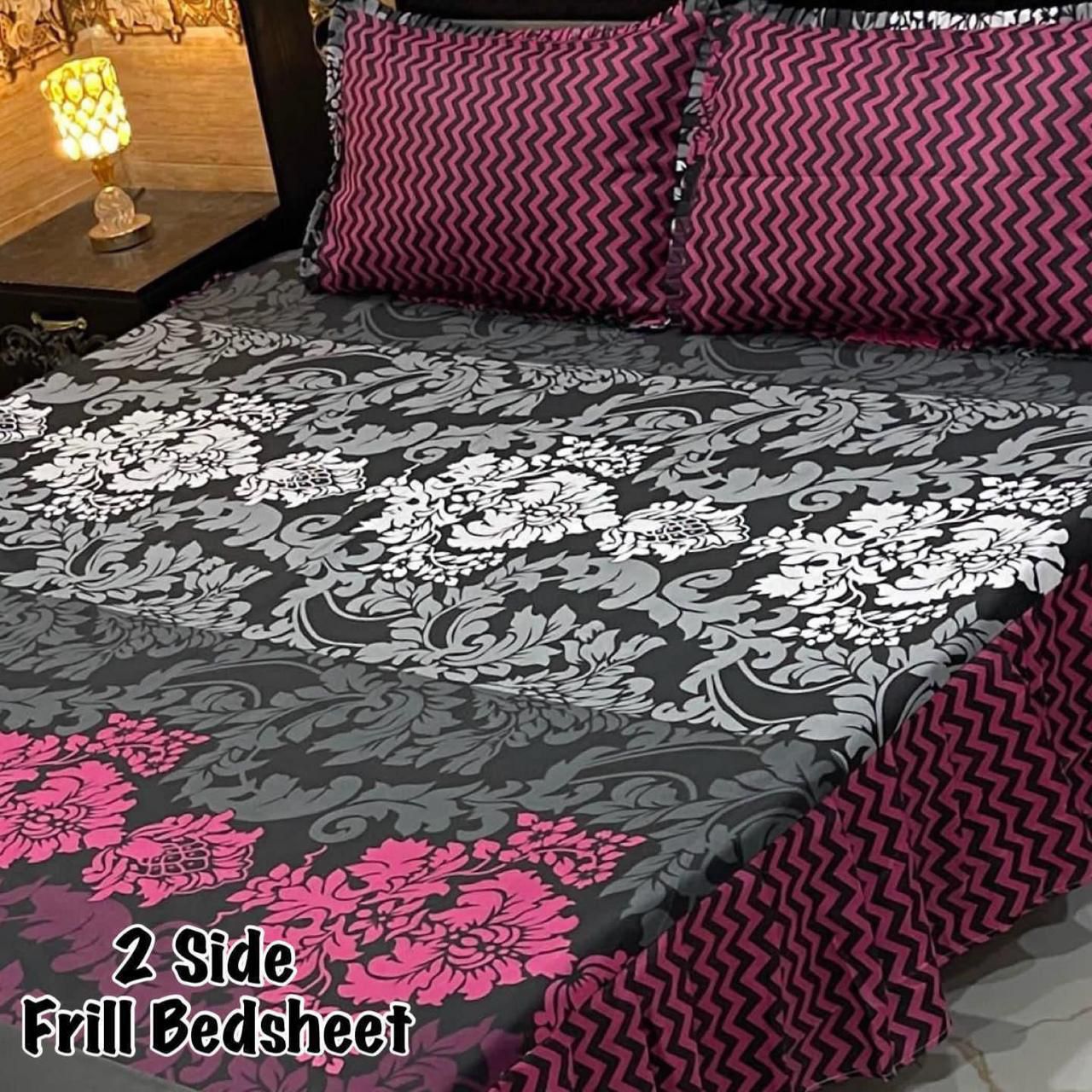 🌸 3 Pcs Cotton Frill Bedsheet Set – Elegant, Soft & Stylish 043